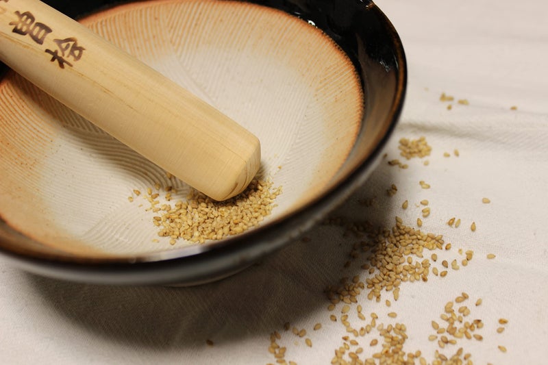 Mino Ware Made in Japan Ripple Ridge Mortar and Pestle Suribachi and Surikogi Set Small 5.91 Inches for Both Right and Left Handed Black Authentic Mino Ware Pottery K81714 - Image 5